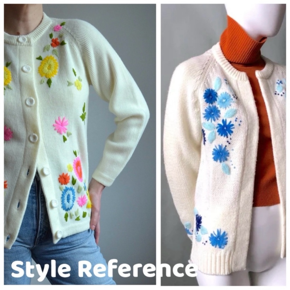 Vintage 1970s Embroidered Floral Knit Grannycore Cardigan Sweater, Button Front - Picture 8 of 17